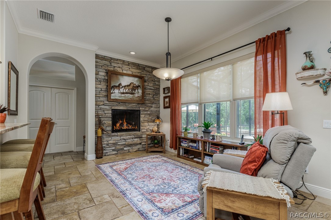 Study with gas fireplace