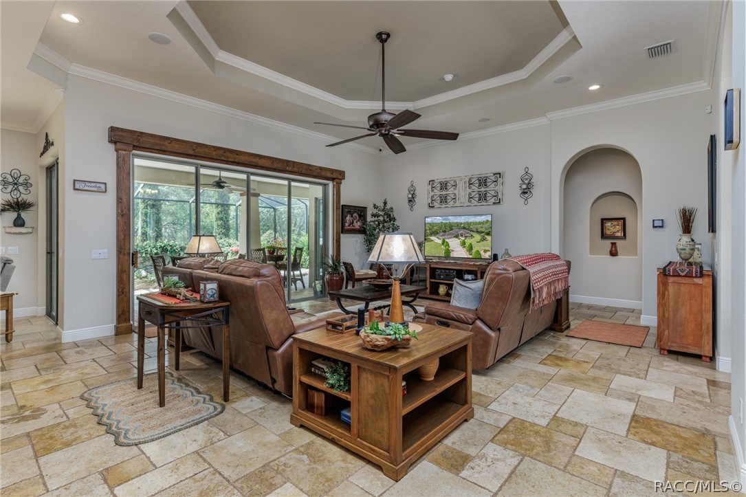 Travertine floors throughout