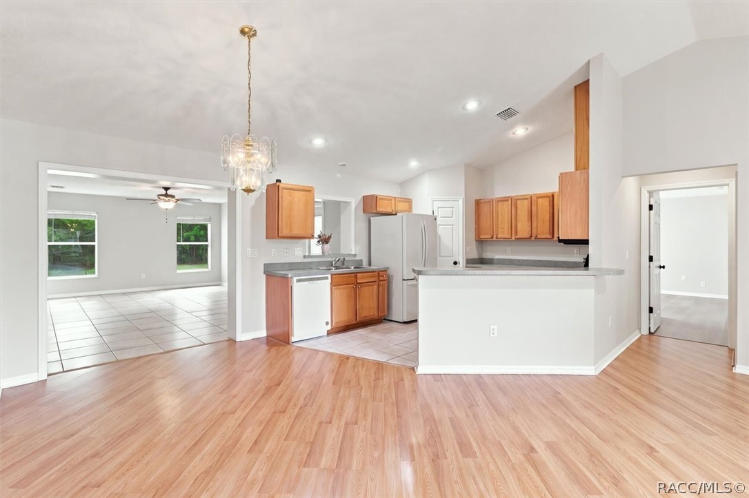 Dining area and view of kitchen