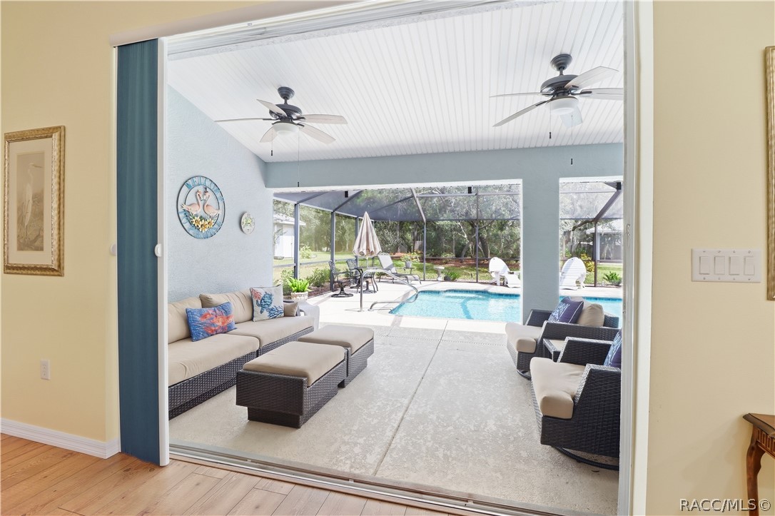 Covered Lanai  Large covered outdoor living area opening directly from the home and overlooking the screened pool. Great for entertaining.