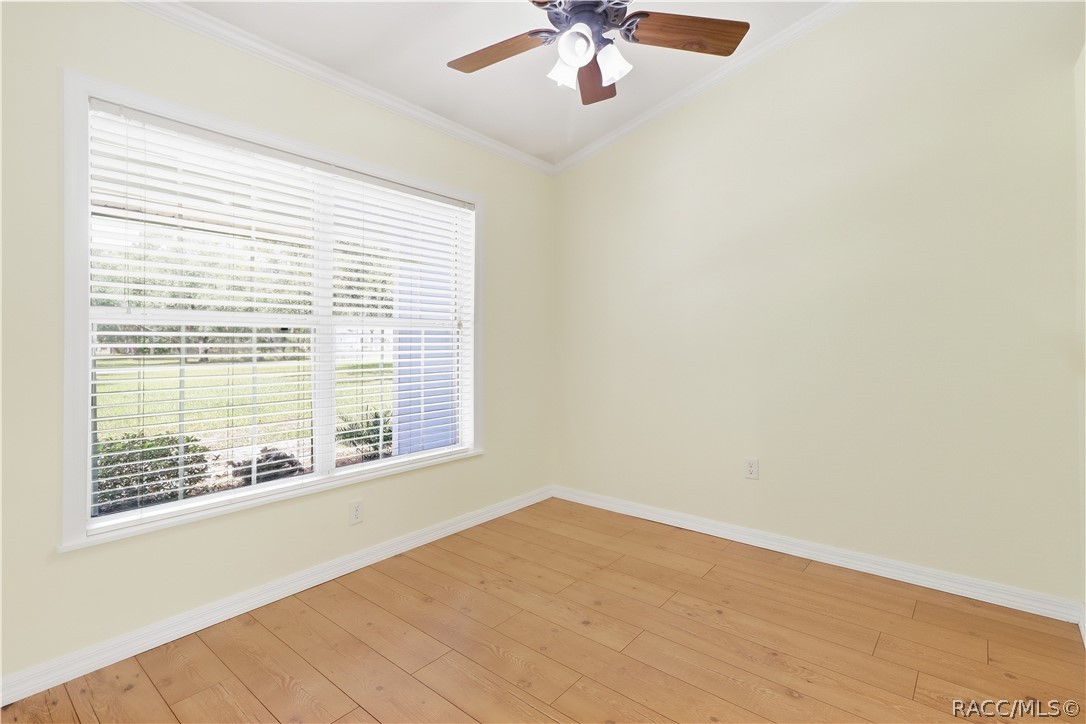 Flex Room / Office 4th Bedroom  Bright additional room with laminate flooring, crown molding, ceiling fan and large window; ideal for an office, den or potential 4th bedroom.