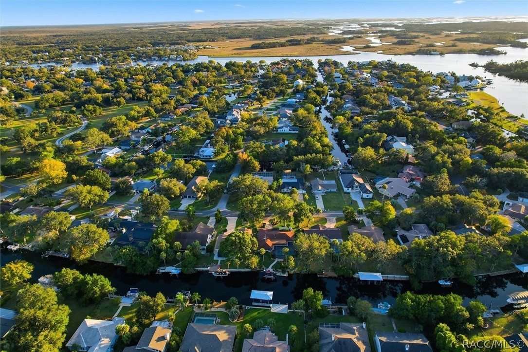 Aerial of the canal neighborhood near the river.