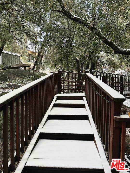 Snowy steps to bridge