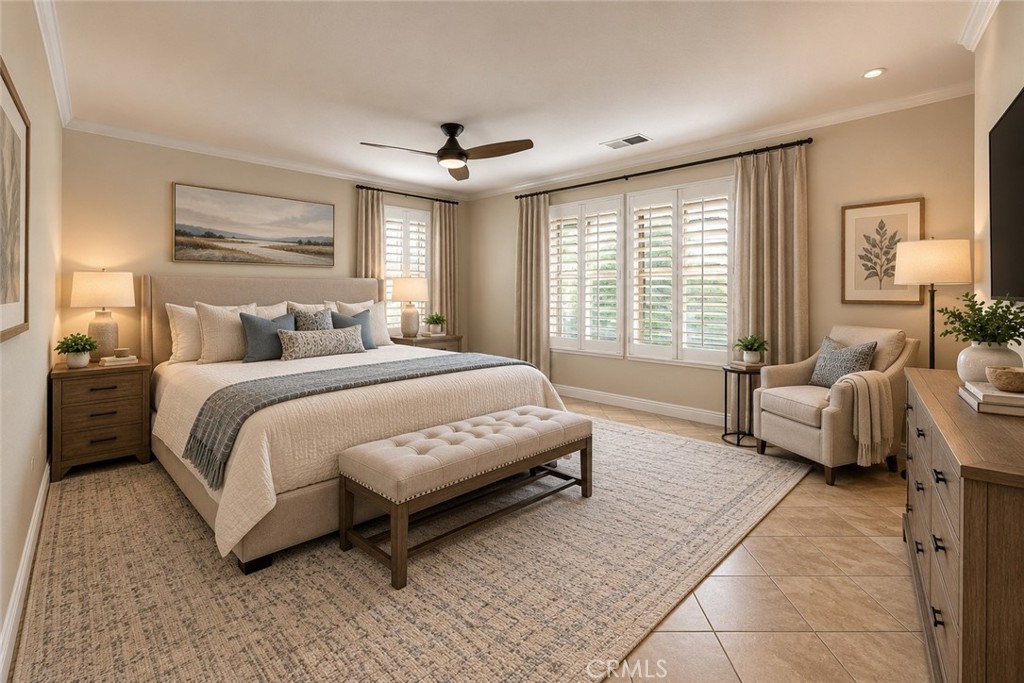 Virtually staged primary bedroom