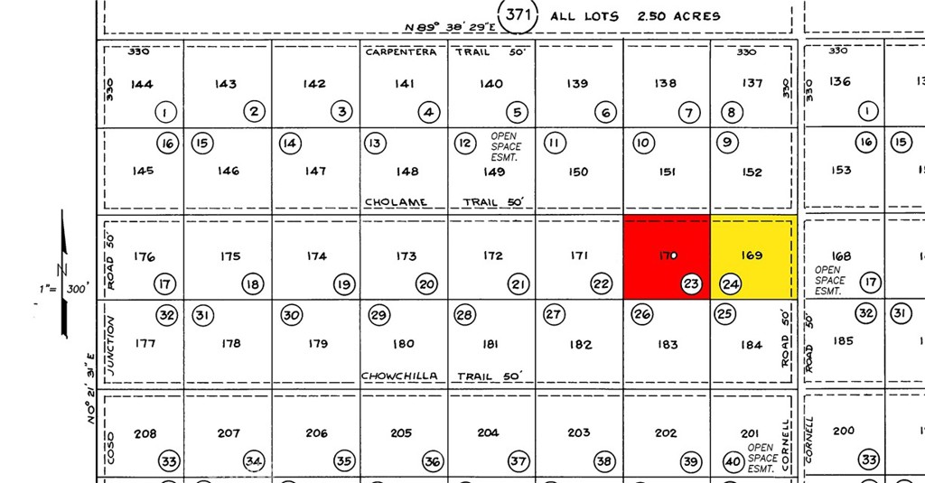 San Luis Obispo Tax map of lot in red & Yellow to get both lots = 5 acres.