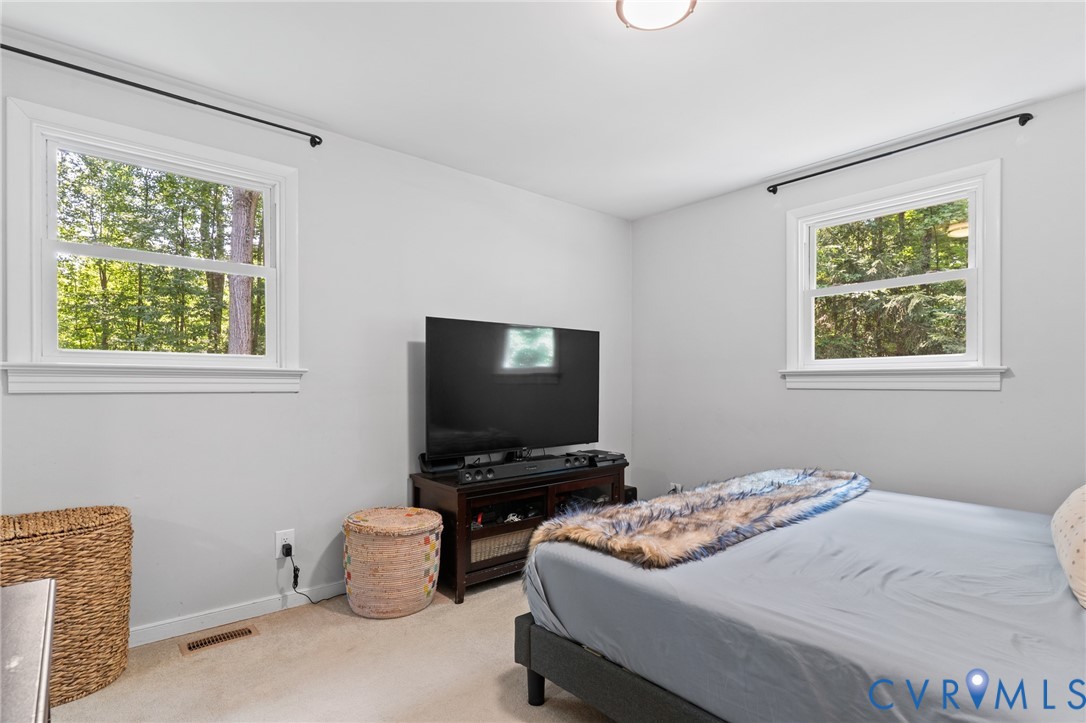 Primary bedroom with carpet and plenty of windows for natural light