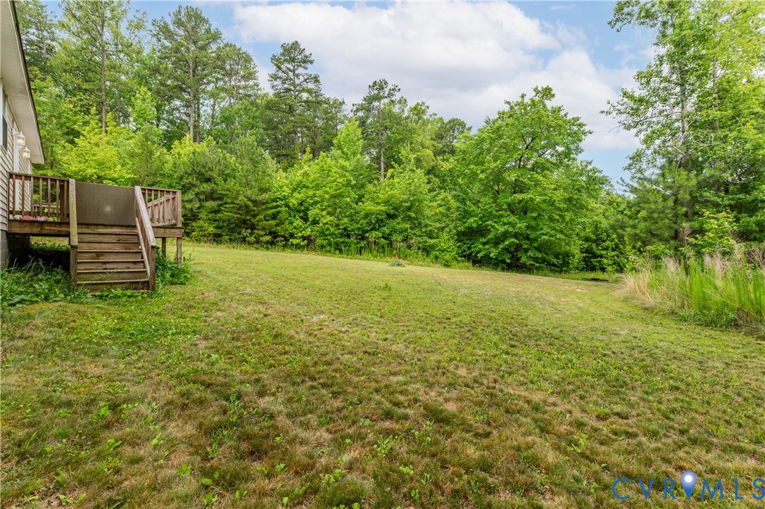 Expansive green lawn with a natural tree line backdrop