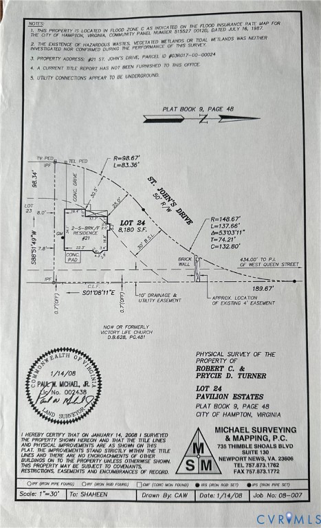 Physical Survey. Illustrating property boundaries, dimensions, and relevant features