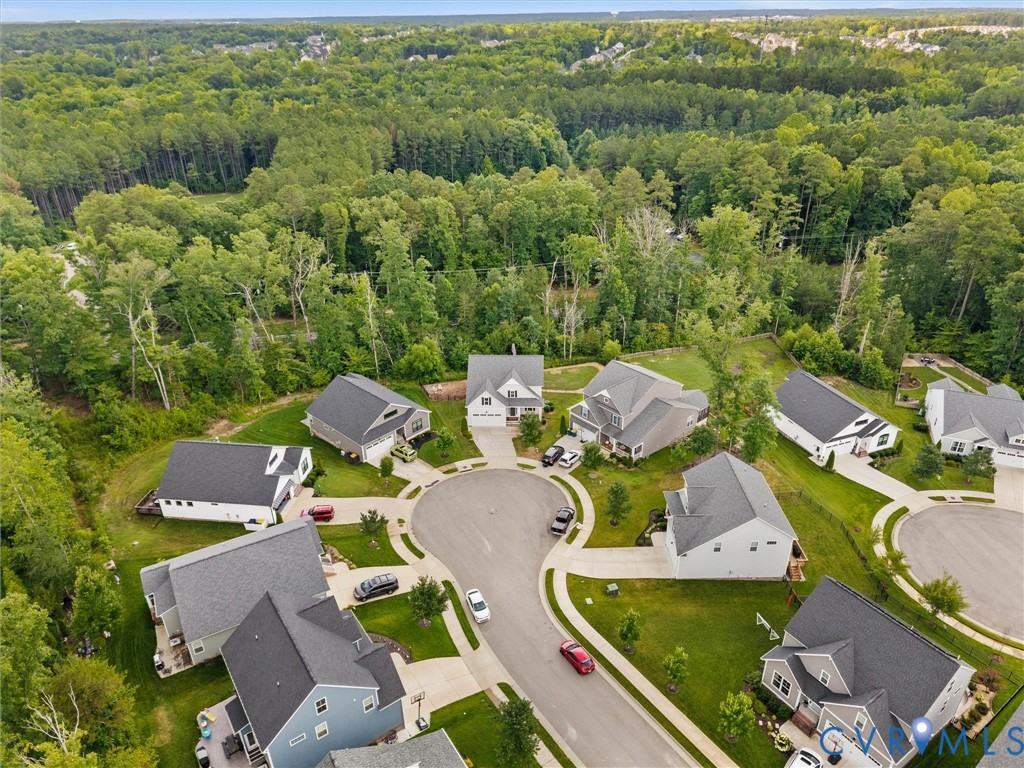 Residential cul-de-sac with mature surrounding tree lines Residential cul-de-sac with mature surrounding tree lines