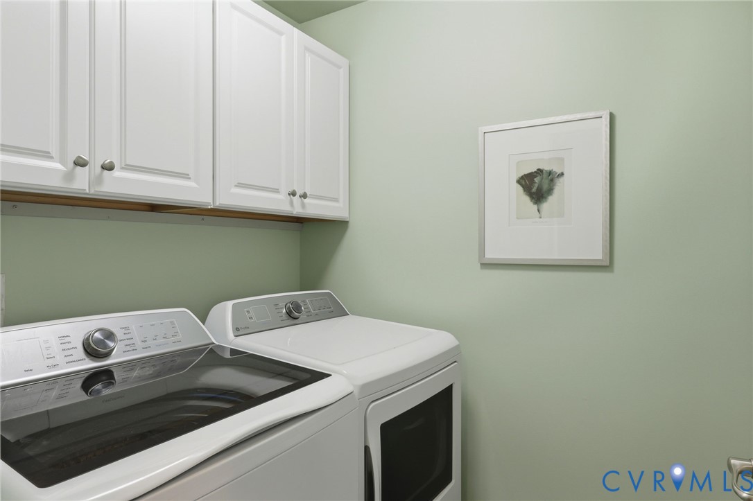 White upper cabinetry with brushed nickel pulls