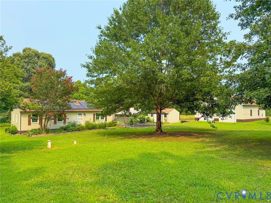 Expansive green lawn with mature shade trees