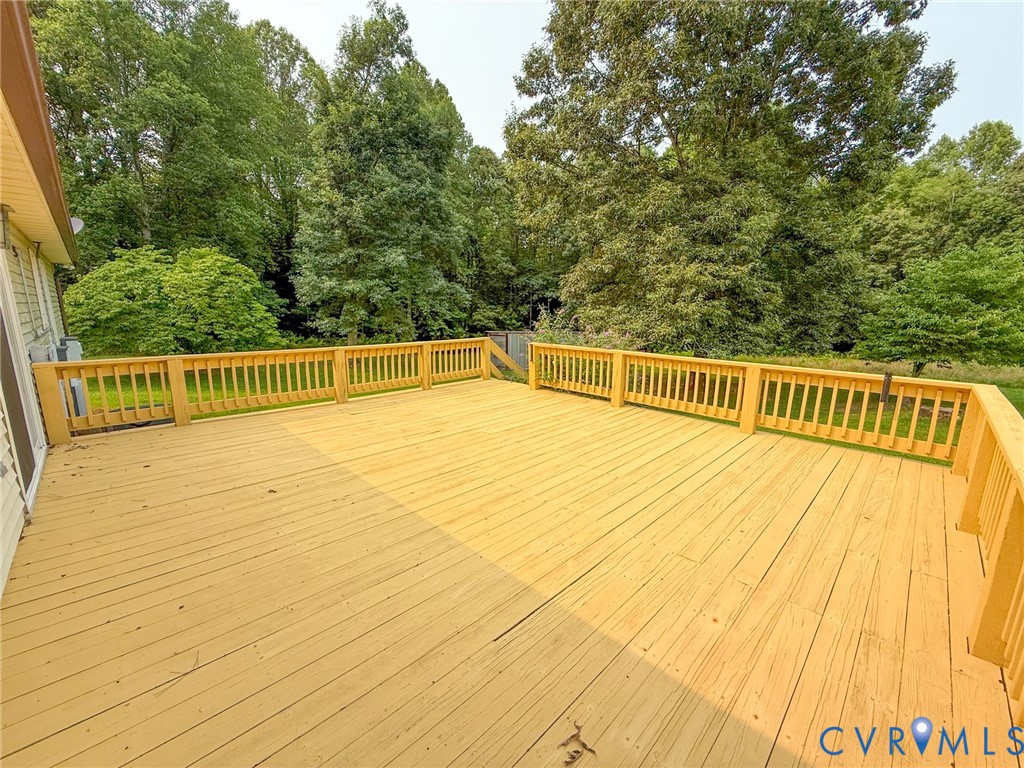 Expansive outdoor deck featuring wood-finish flooring and a full perimeter railing system
