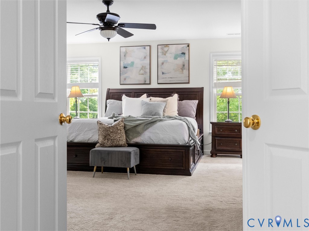 Textured carpeting and multiple windows