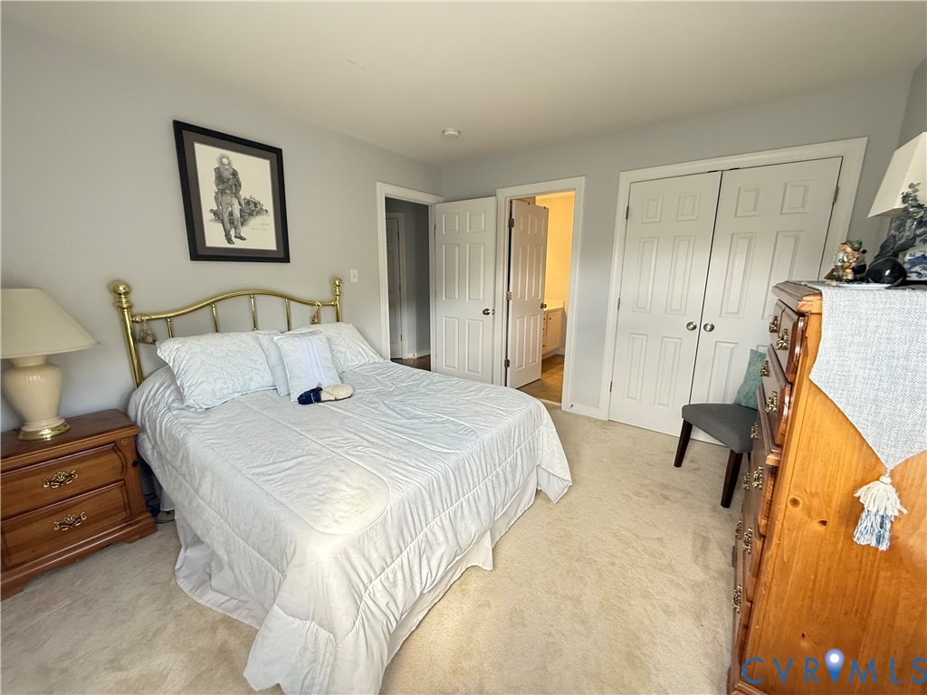 Carpeted room with light gray walls and white trim