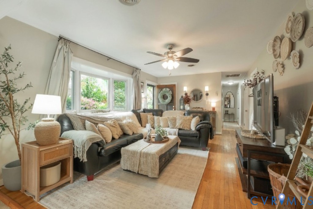 Hardwood floors with large Bay window.