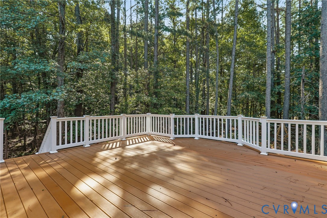 Composite wood deck and vinyl railings