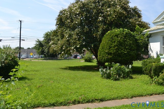 Expansive green lawn with mature trees and established plantings