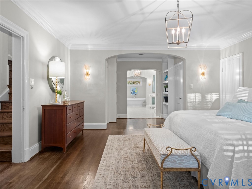 with hardwood floors and crown mouldings