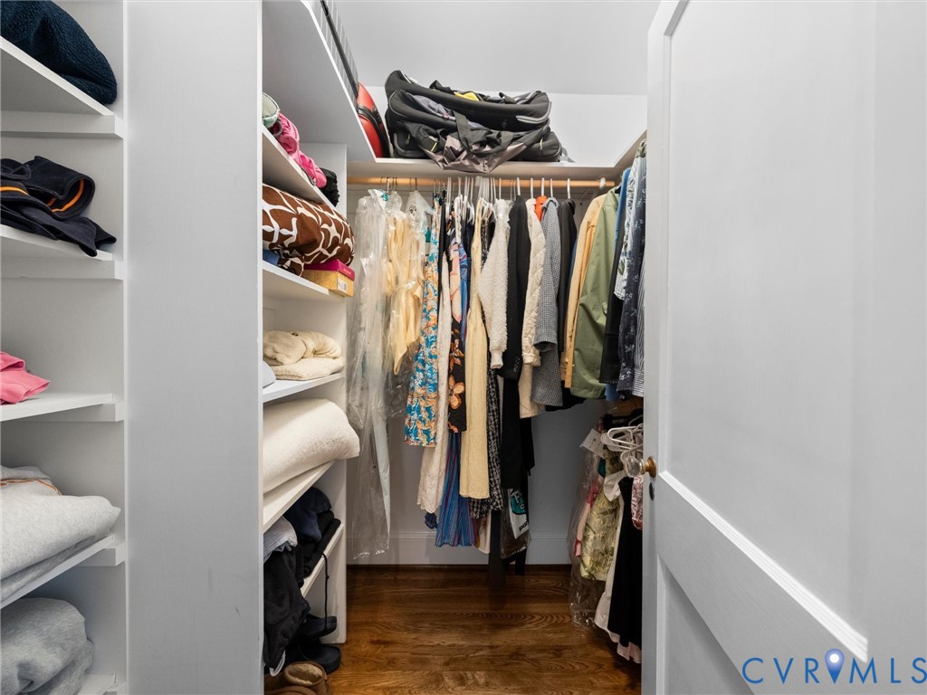 Walk-in and outfitted with custom shelving