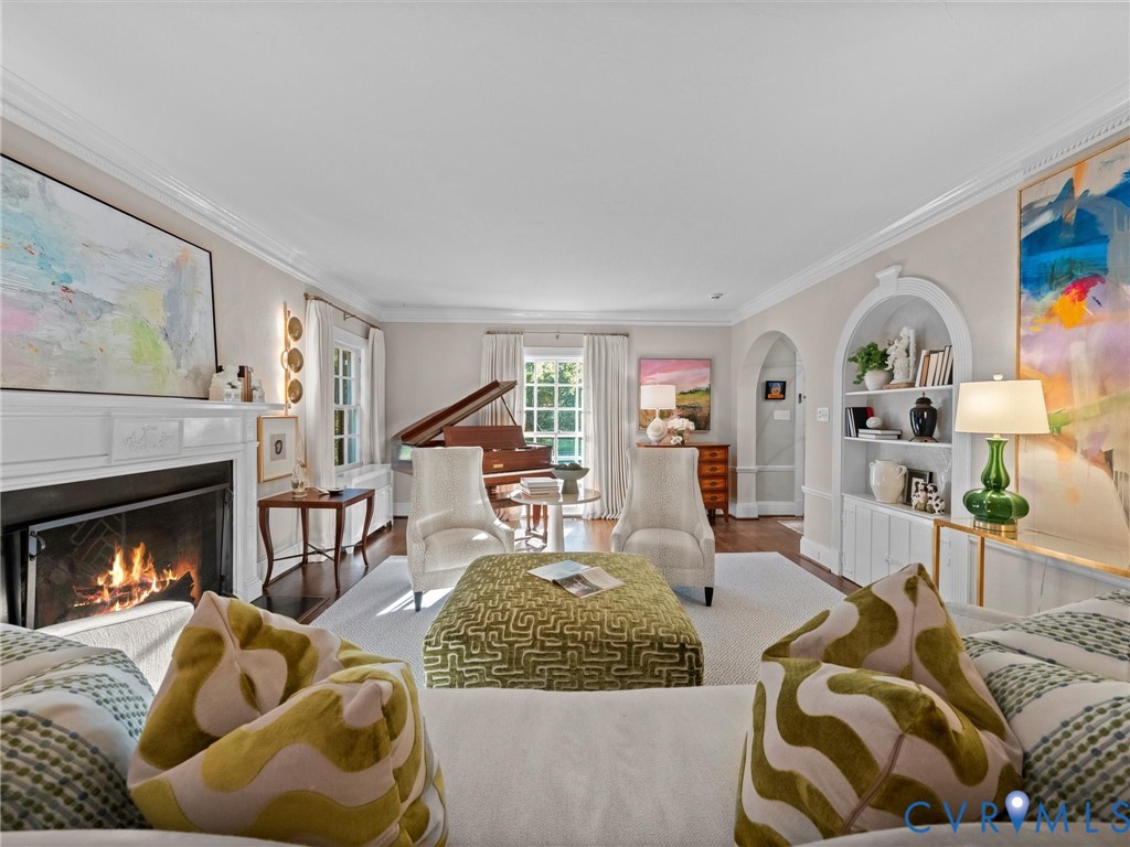 with elegant arched niches and gas fireplace with elegant arched niches and gas fireplace