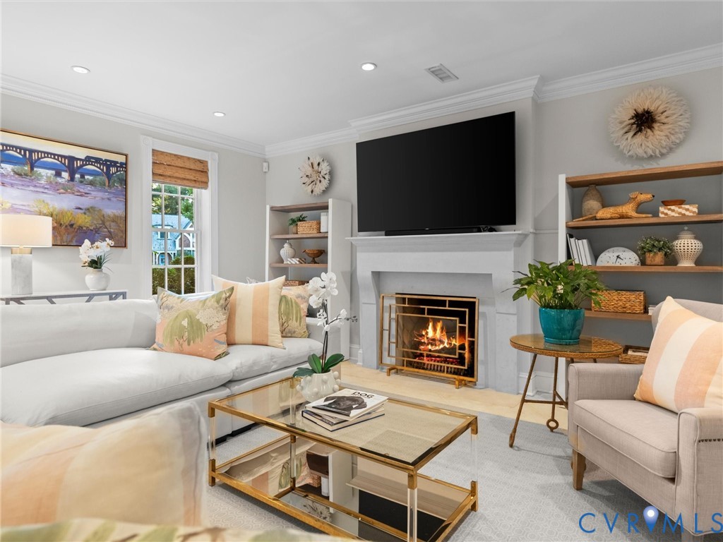 with limestone surround and gas fireplace