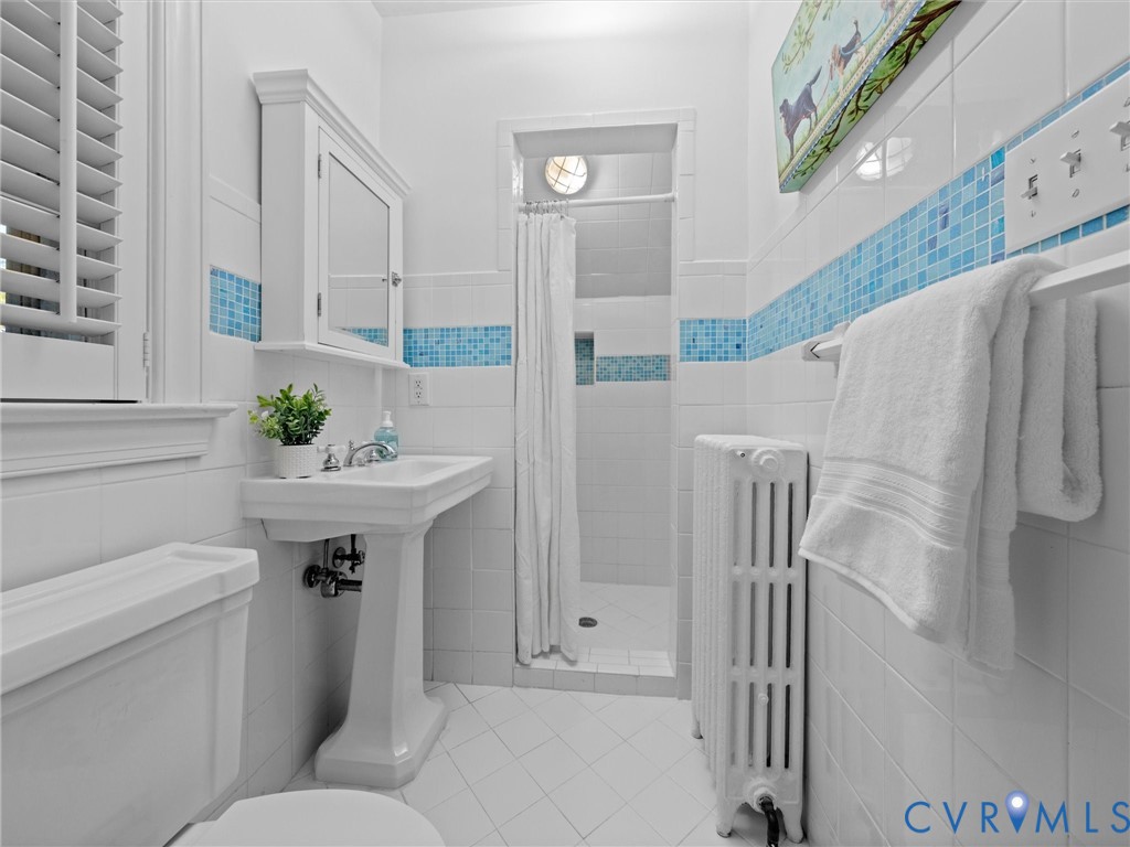 with white tile and shower
