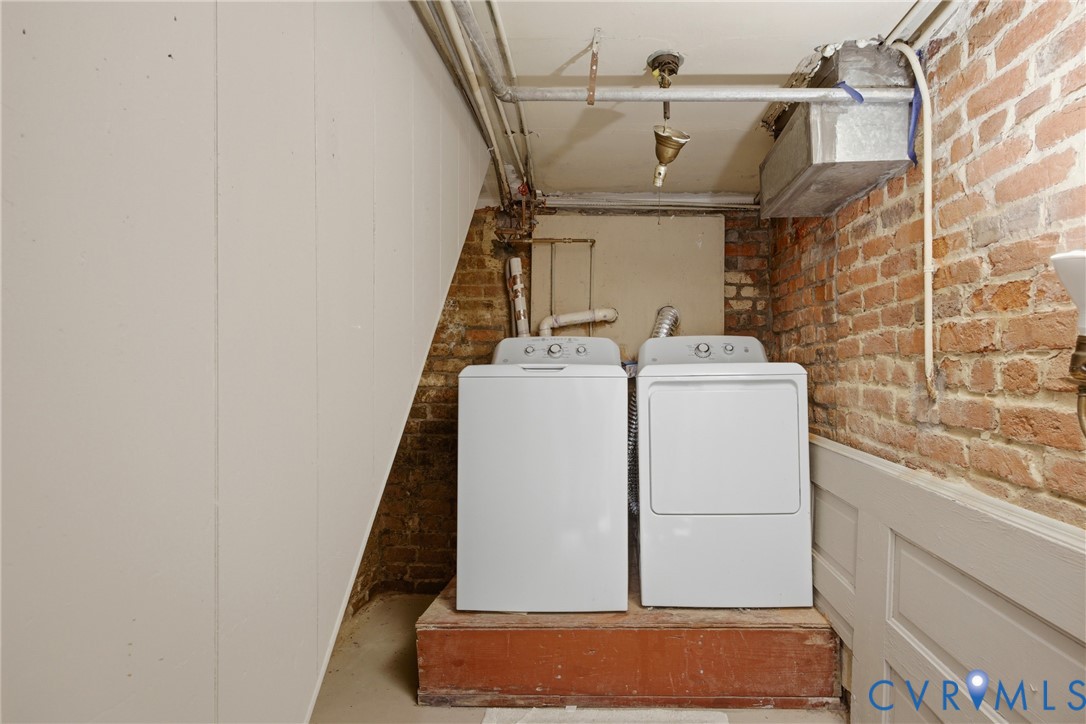 Basement laundry, washer and dryer