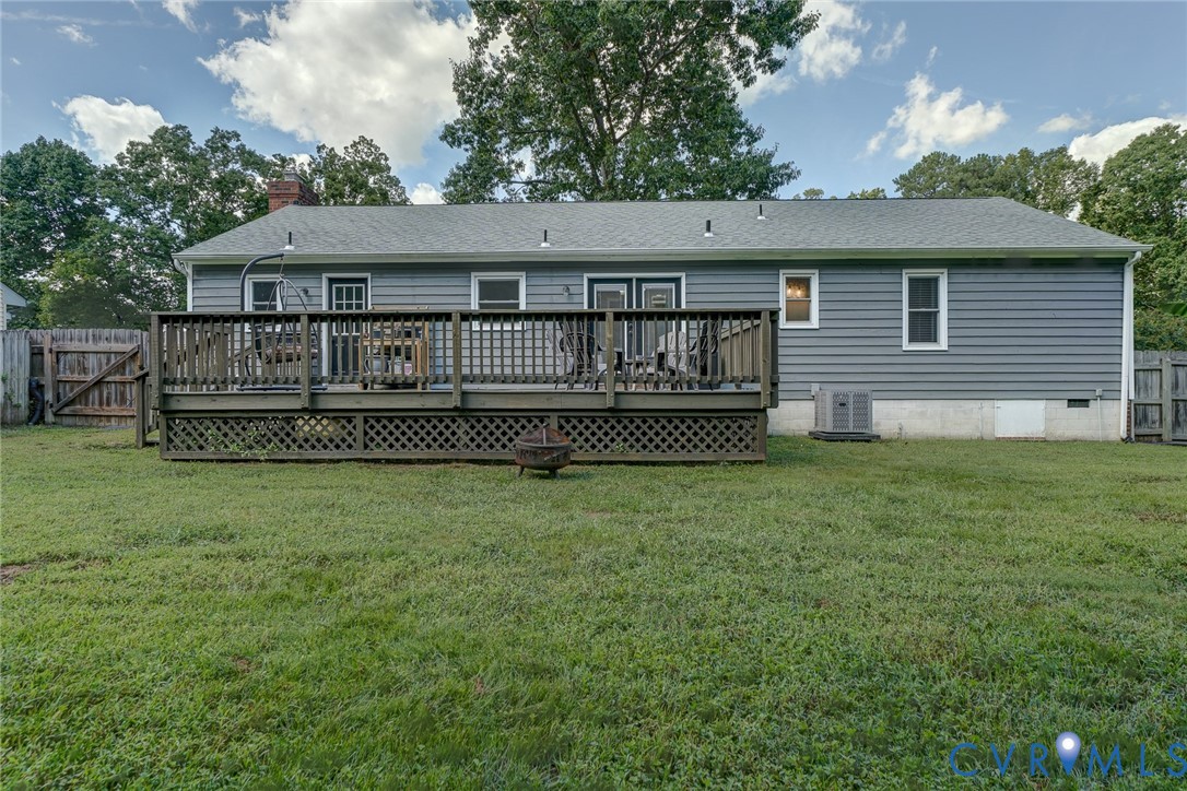 Expansive wooden deck with lattice skirting