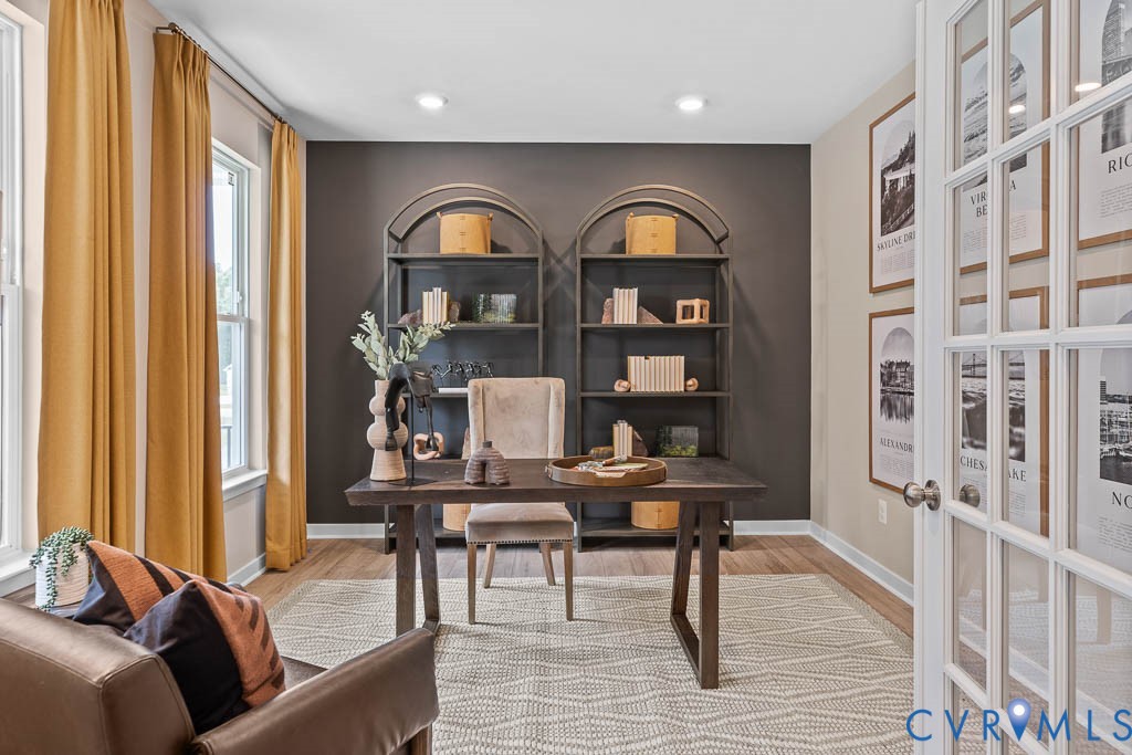 Wood-finish flooring throughout