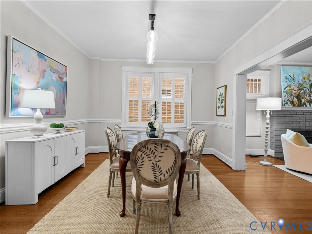 Hardwood flooring with crown molding