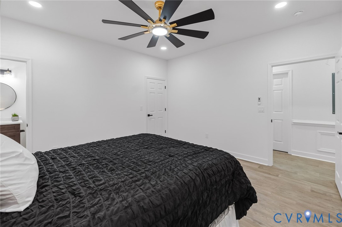 Recessed lighting and a ceiling fan with integrated lighting