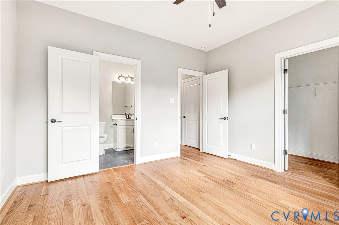 Hardwood flooring and light gray walls