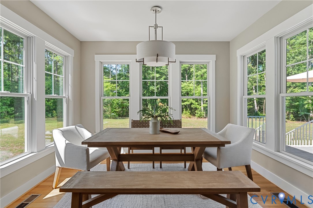Multiple double-hung windows with white trim