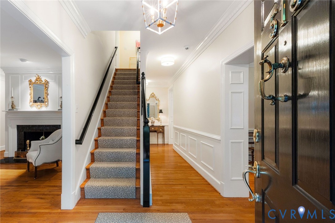 Decorative molding and dentil crown molding are interior highlights Decorative molding and dentil crown molding are interior highlights