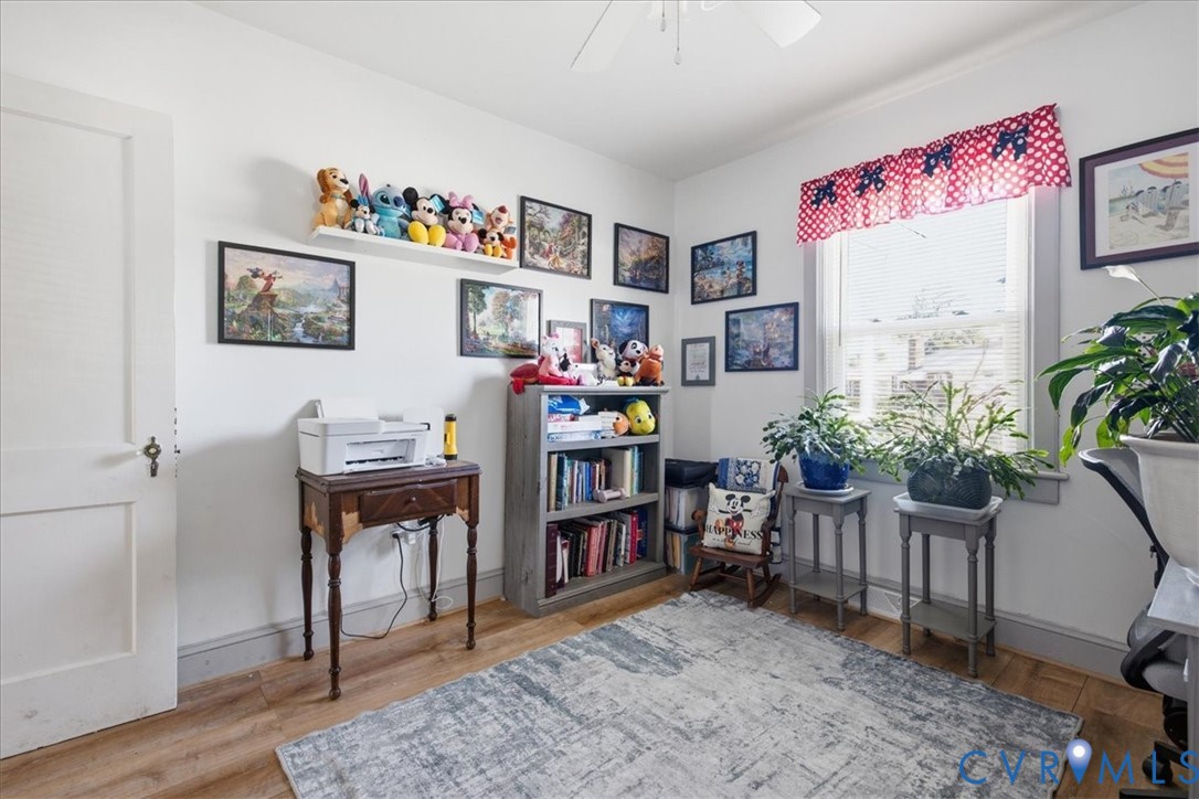 Wood-finish flooring, Bedroom used as office currently