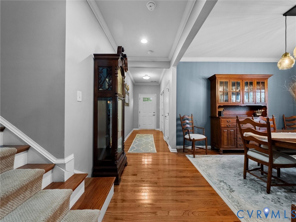 Hardwood flooring extends throughout the main level