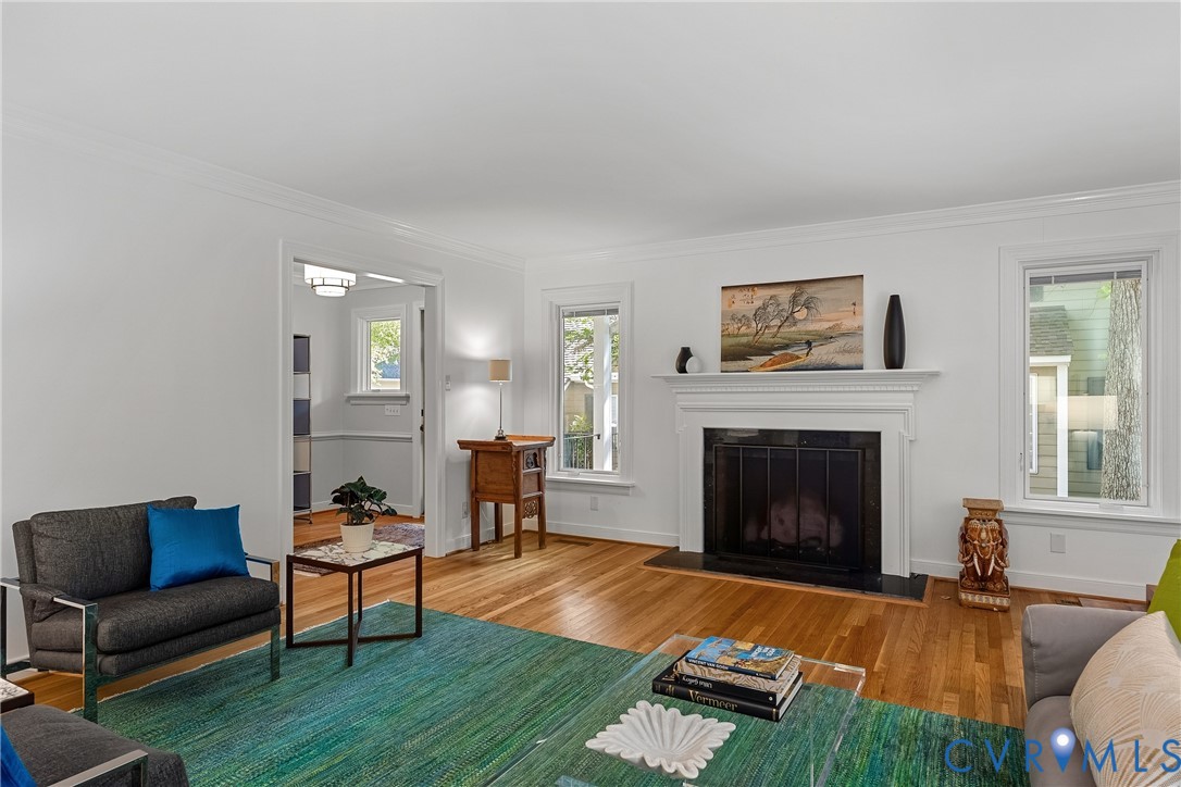 Refinished hardwood floors and new gas FP logs