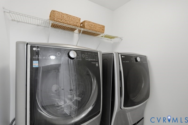 White wire shelving over appliances