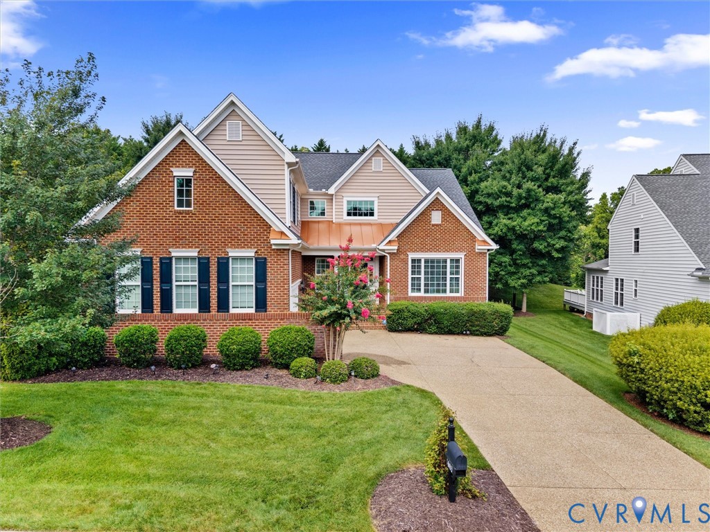 Brick and siding exterior with gabled roof lines