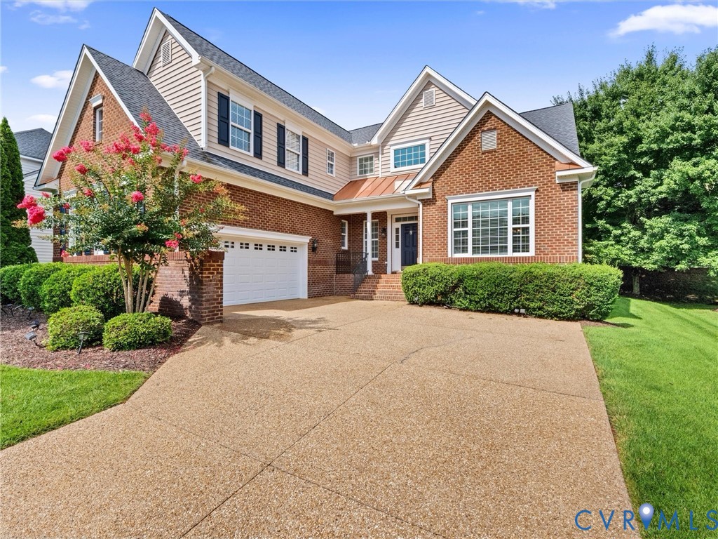 Brick and siding exterior with gabled roof lines