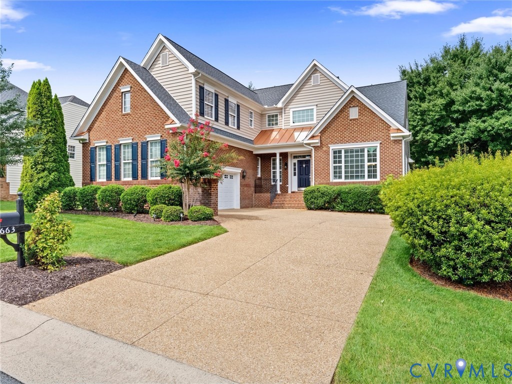 Brick and siding exterior with gabled roof lines