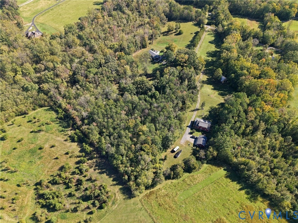 Expansive acreage featuring mature woodland, open pastoral areas, and a gravel access drive