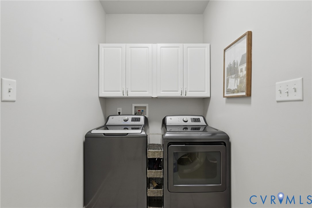 Laundry area featuring white shaker-style wall cabinetry and dedicated appliance hookups