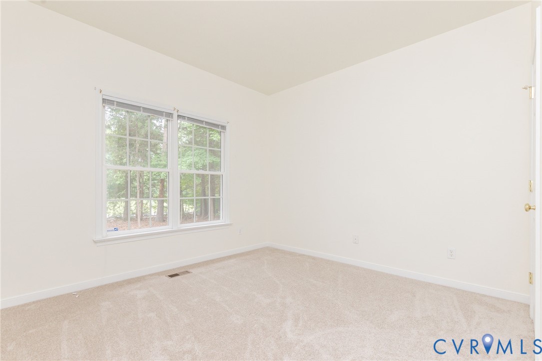 Neutral interior space featuring wall-to-wall carpeting and double-pane windows with muntins