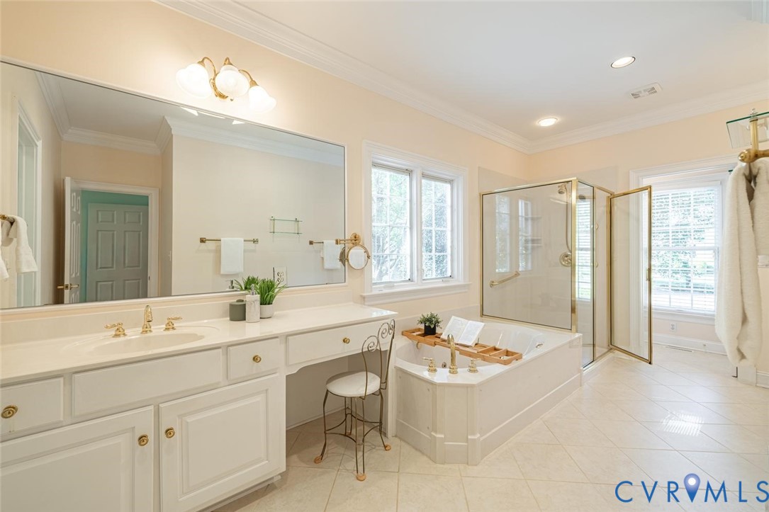 Primary bathroom with 2 vanity areas