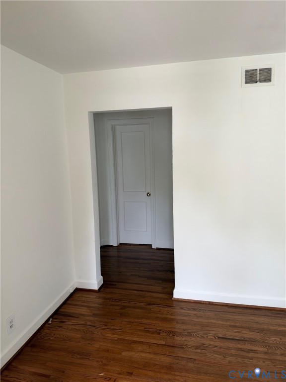 Dark-toned wood-finish flooring with a two-panel interior door