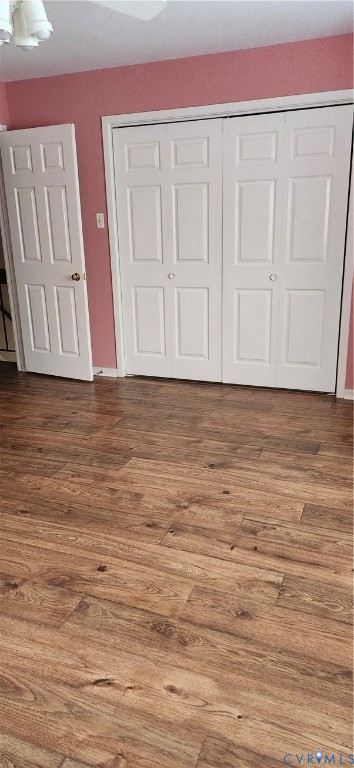 Room featuring wood-finish flooring and dual-panel interior doors