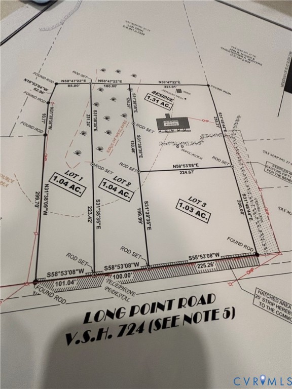 Survey Plat. Illustrating boundary lines, lot divisions, and technical measurements for the property