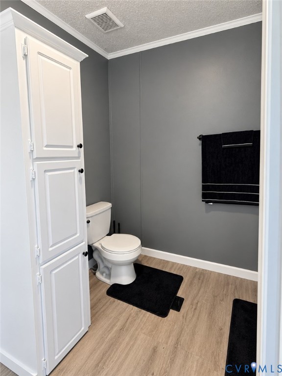 Tall white built-in cabinetry, wood-finish flooring, and white plumbing fixtures