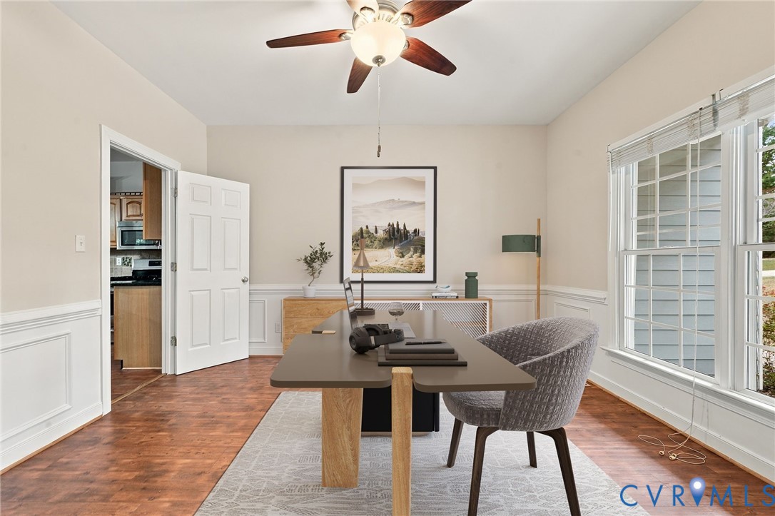 Office or study with lots of natural light. Virtually staged concept